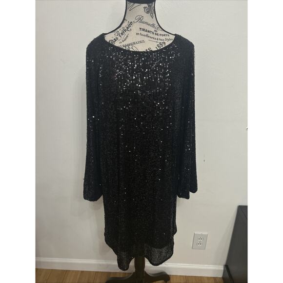 H&M Black Sequin Shift Dress • Holiday Sparkle • New Year’s Eve Look Sz M - Picture 2 of 5